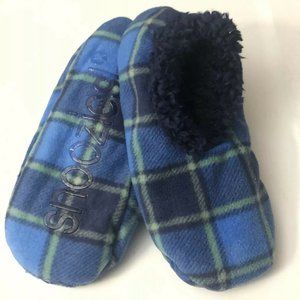 Snoozies Blue Plaid Tween M 4 / 5 Non-Skid Soles